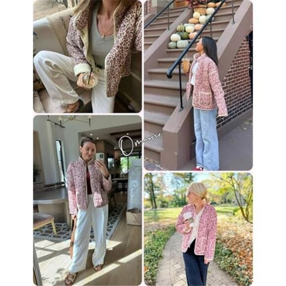 Womens Cropped Quilted Jacket Floral Print Puffer Cardigan Coat Lightweight - Picture 6 of 8